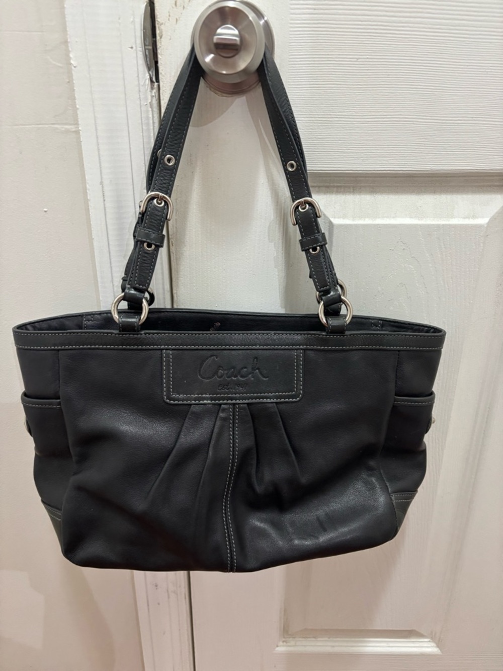 Coach Black Leather Pleated Shoulder Bag